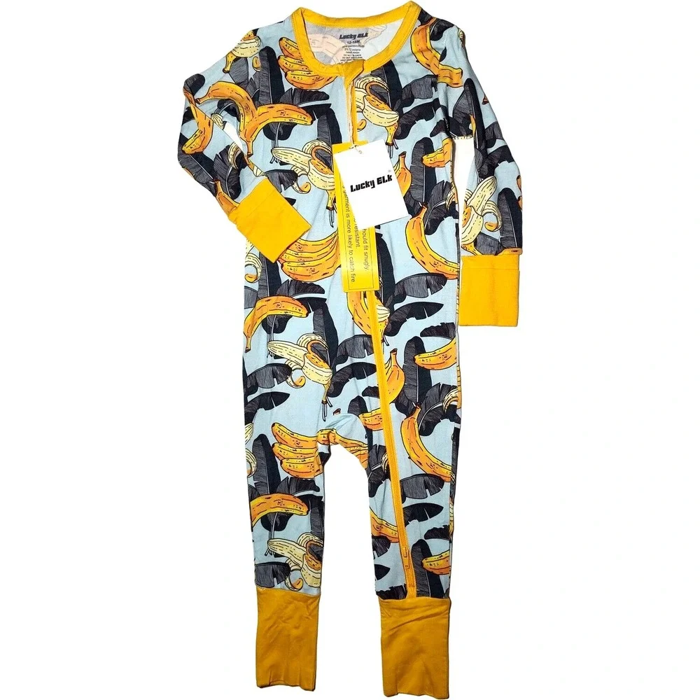 Lucky Elk Baby Boy 12 18 Bamboo 1pc Banana Peel Sleeper Pajamas Soft‎ Blue NWT